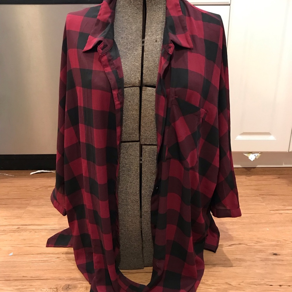 Ava + Viv red plaid button up tunic size 3x